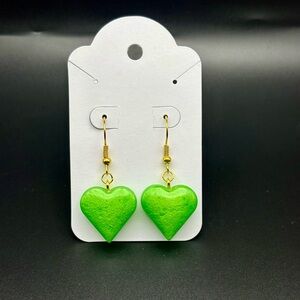 Green Heart Earrings- HANDMADE